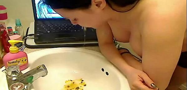  Girl puking in sink